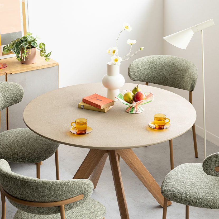 設置無料】幅110cm 円形 ダイニングテーブル モルタル風 LENAS