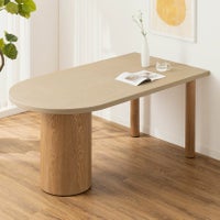 【設置無料】幅160cm 変形 半円 ダイニングテーブル モルタル風 LENAS コンクリート調 木脚 北欧モダン テーブル 4人 食卓テーブル おしゃれ ナチュラルモダン 韓国インテリア風 グレージュ｜¥68,091の動画