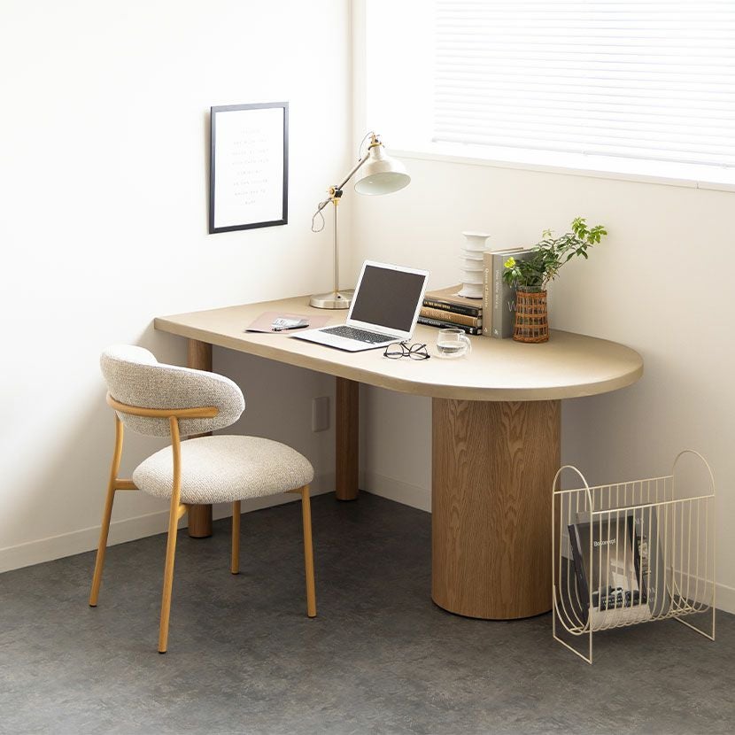 設置無料】幅160cm 変形 半円 ダイニングテーブル モルタル風 LENAS