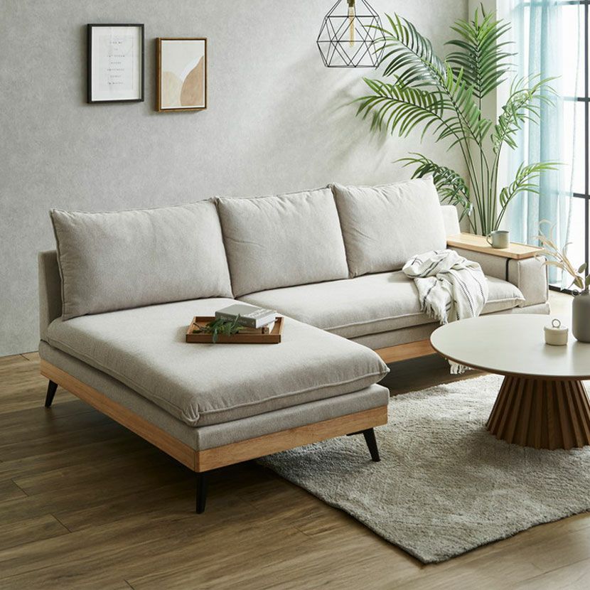 設置無料】幅240cm 3人掛け カウチソファ ファブリック コンセント付き