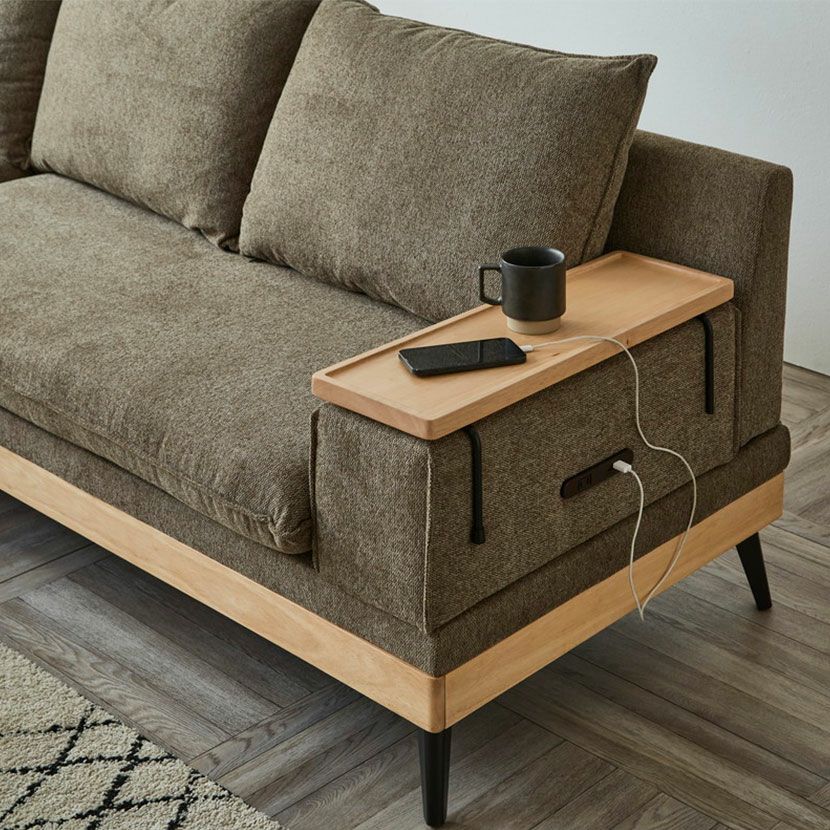 設置無料】幅240cm 3人掛け カウチソファ ファブリック コンセント付き