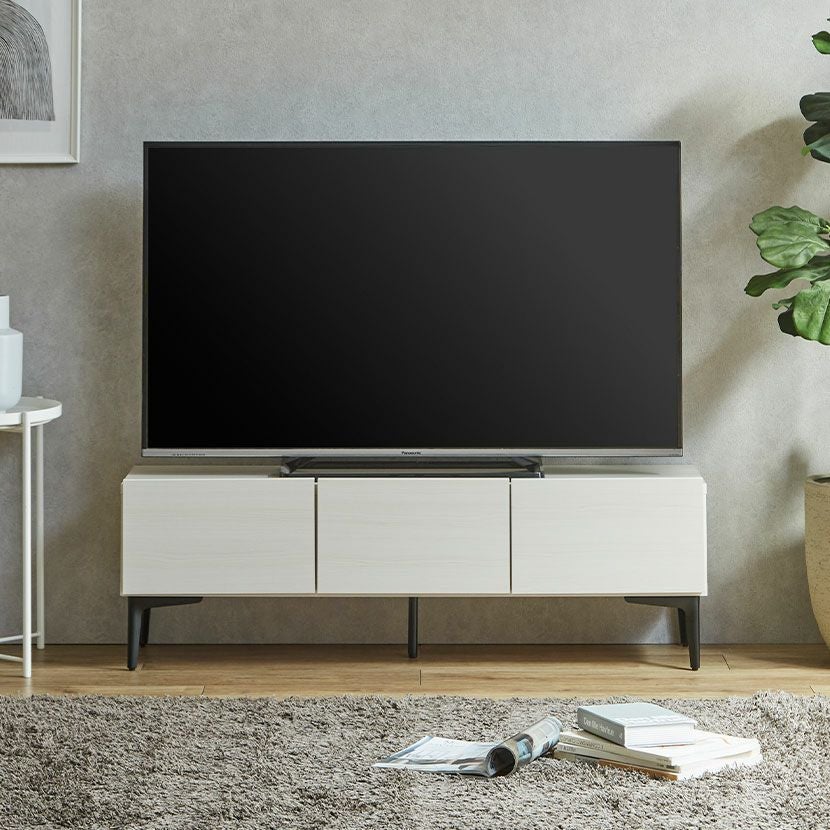 設置無料】幅145cm ローボード 日本製 木目調 ガラス扉 スチール脚
