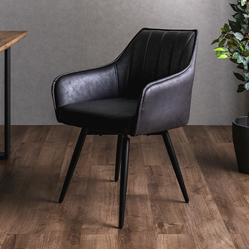 2脚セット】回転 肘付 ダイニングチェア レザーファブリック スチール