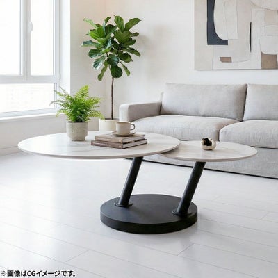 幅80～127cm リビングテーブル 回転 セラミック天板 大理石調 ロー 