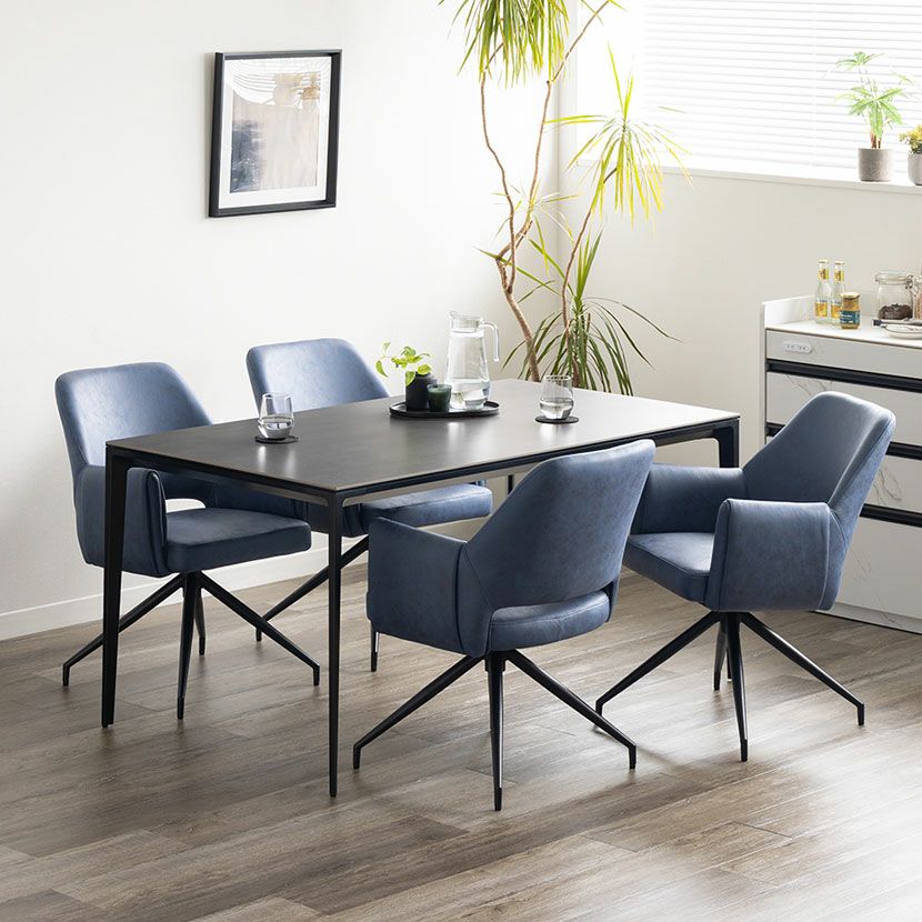 4脚セット】回転 ダイニングチェア 肘付き ROVA レザーファブリック