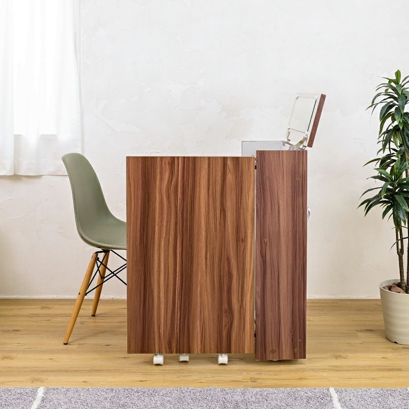 展示品　ドレッサーワゴン　折りたたみ　キャスターで　木目調 幅53cm ドレッサー 折りたたみ式 デスク 隙間収納 ドレッサーデスク