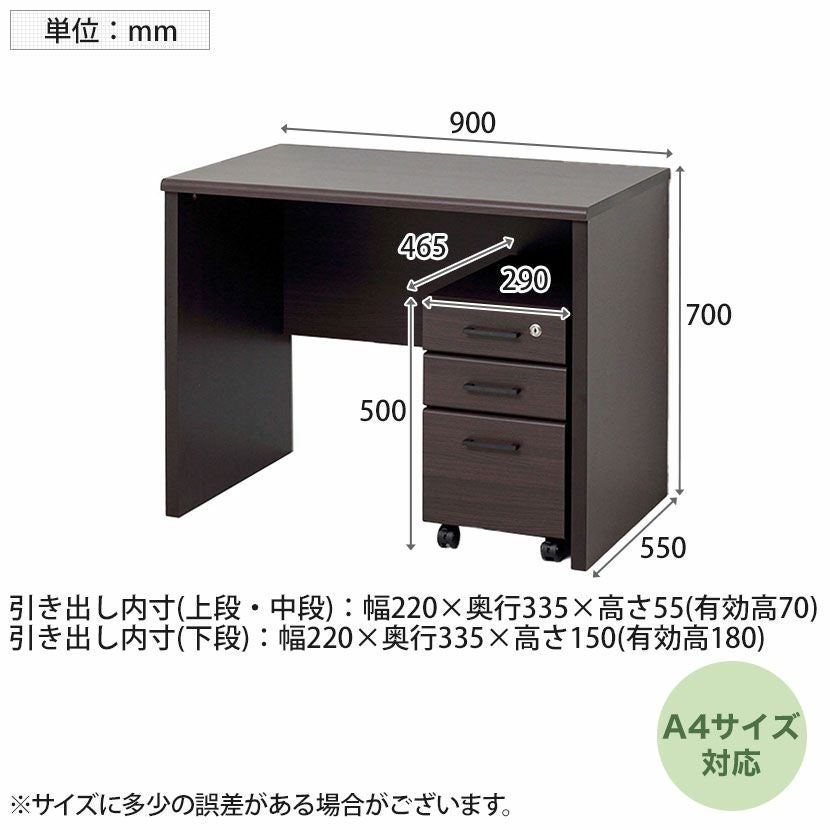 幅90cm デスクワゴンセット 2点 マーサ オフィスデスク ワゴン