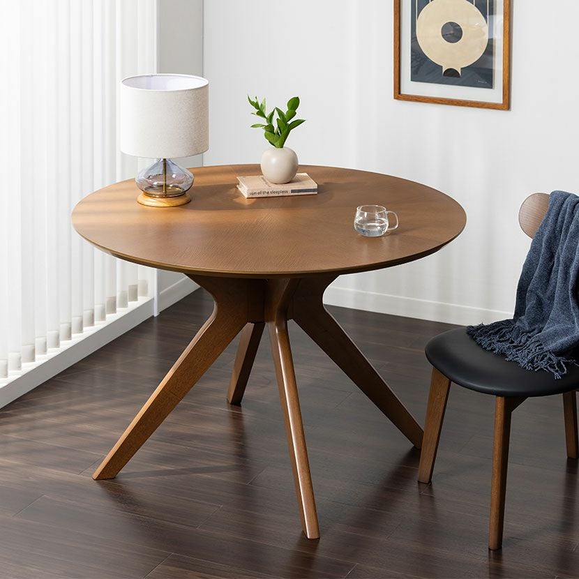 幅110cm ガラス ダイニングテーブル スチール脚 ガラス天板 円形