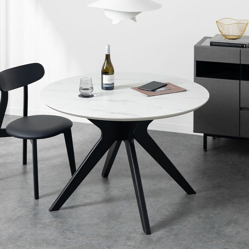 幅110cm 大理石柄 ダイニングテーブル スチール脚 ガラス天板 棚付き