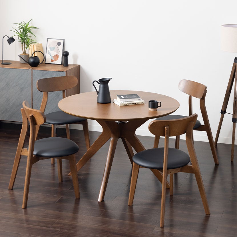 幅110cm 木製 ダイニングテーブル 円形 天然木 オーク 矢張り 丸