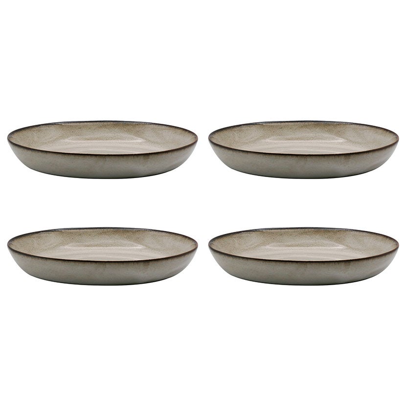 【新品4枚】美濃焼 丸新 オーバル皿 楕円皿 プレート 黒土白釉 モダン 陶器 4枚セット】幅19.2cm オーバルプレート セット 日本製 陶器 皿 食器