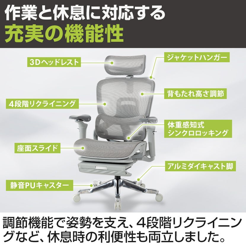 オフィスチェア REVOLIA レヴォリア メッシュチェア フットレスト付き