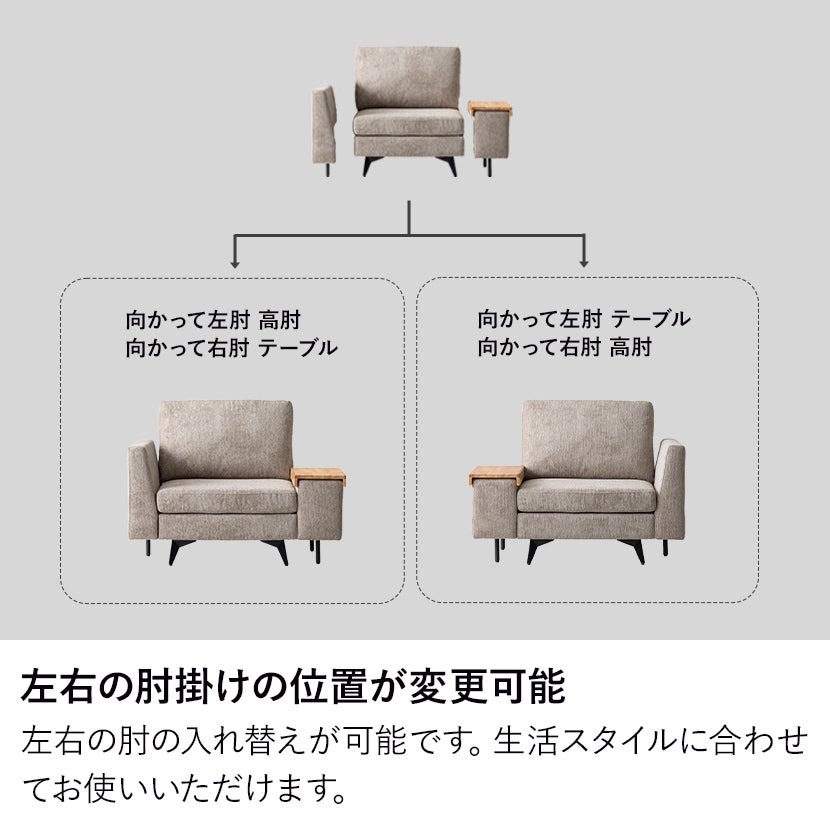 幅111cm 1人掛け ソファ 肘掛けテーブル付き MODULIA 撥水 モダン