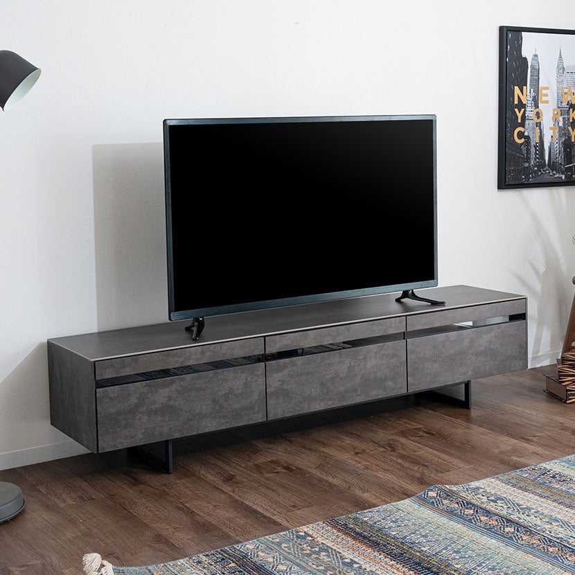 黒いモダンテレビ台 設置無料】幅180cm テレビボード セラミック天板 引き出し付き 収納